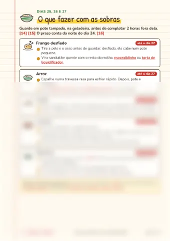 Página O que fazer com as sobras, com o prazo de geladeira.